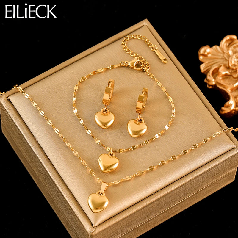 EILIECK 18K Gold Plated Heart Jewelry Set for Women