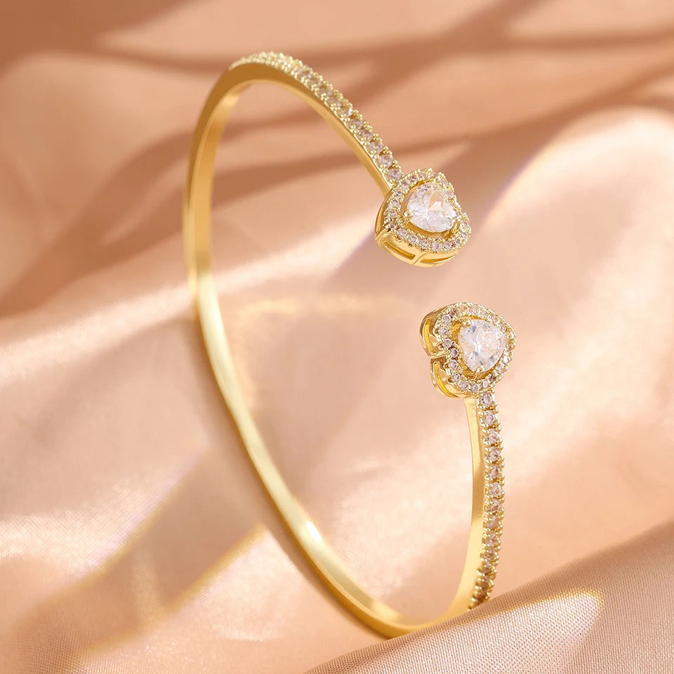 Yupsk 18K Gold Plated Heart Zircon Stainless Steel Bracelet