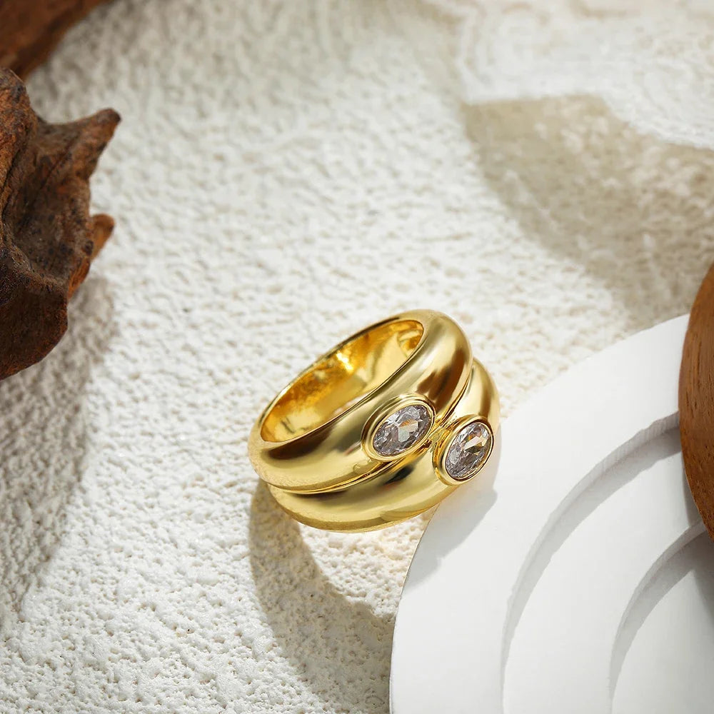 Fashion Oval Zircon Crystal Stainless Steel Ring