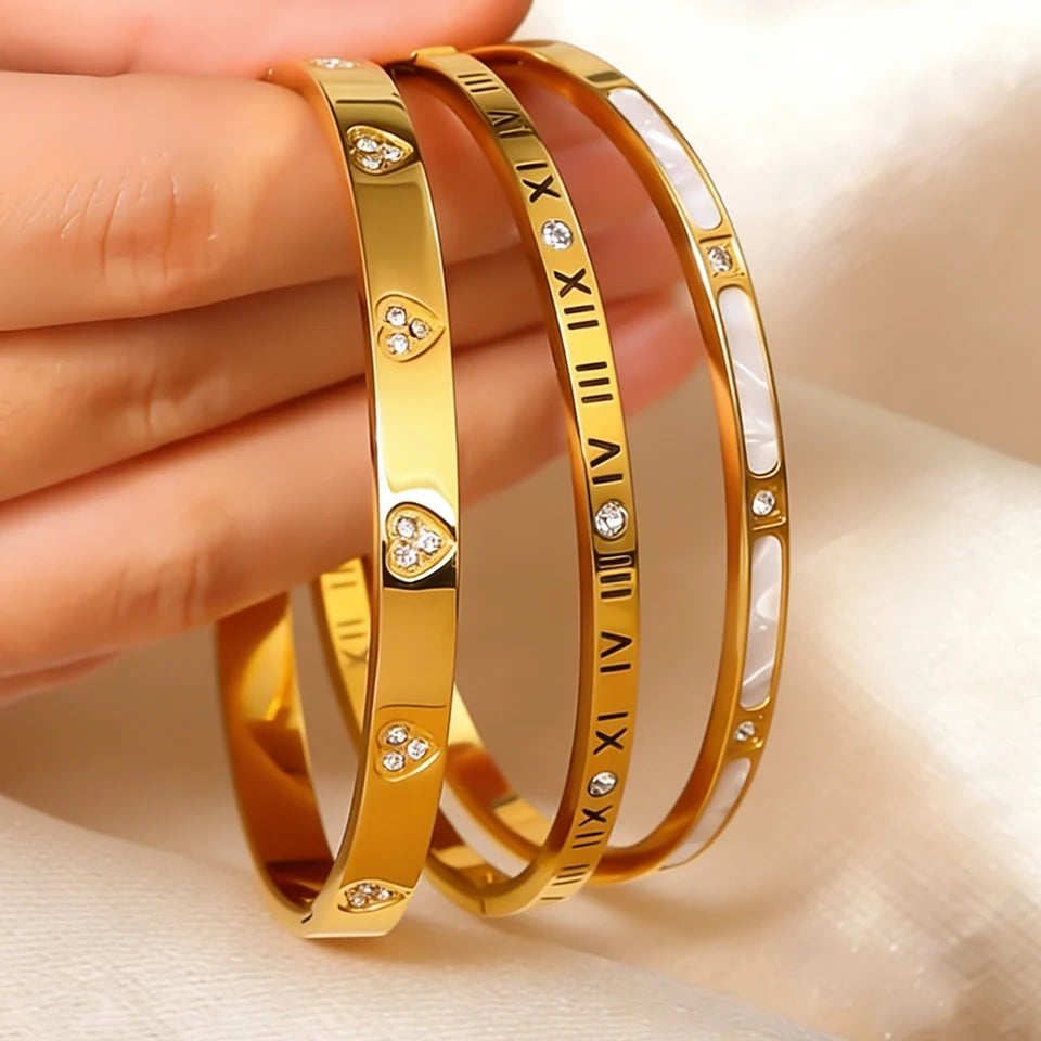 Yupsk Roman Numeral Zircon Stainless Steel Bracelet