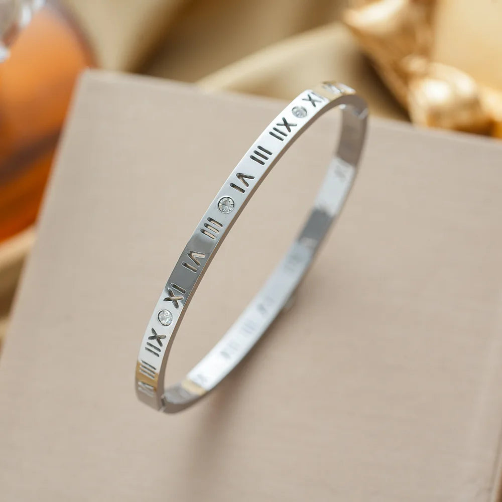 Yupsk Roman Numeral Zircon Stainless Steel Bracelet