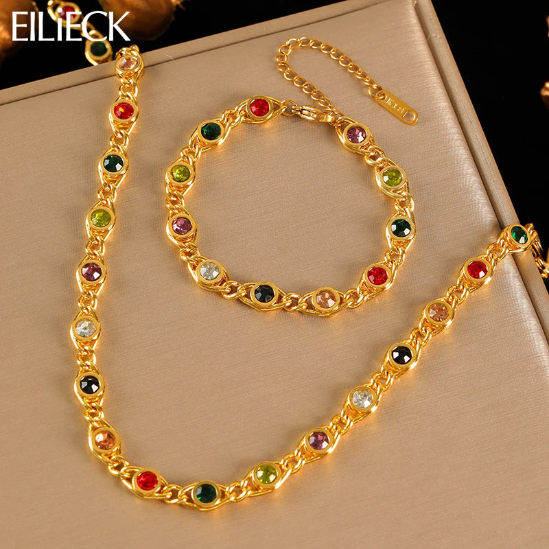 EILIECK 316L Stainless Steel Zircon Jewelry Set  full display on jewelry stand