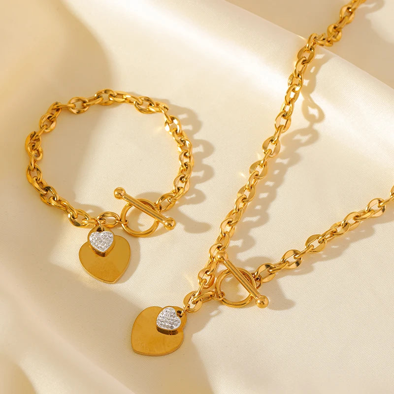 EILIECK Double Heart Stainless Steel Jewelry Set