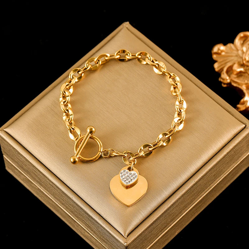 EILIECK Double Heart Stainless Steel Jewelry Set