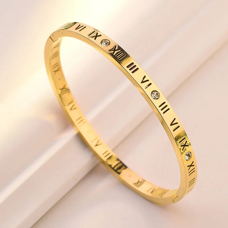 Yupsk Roman Numeral Zircon Stainless Steel Bracelet