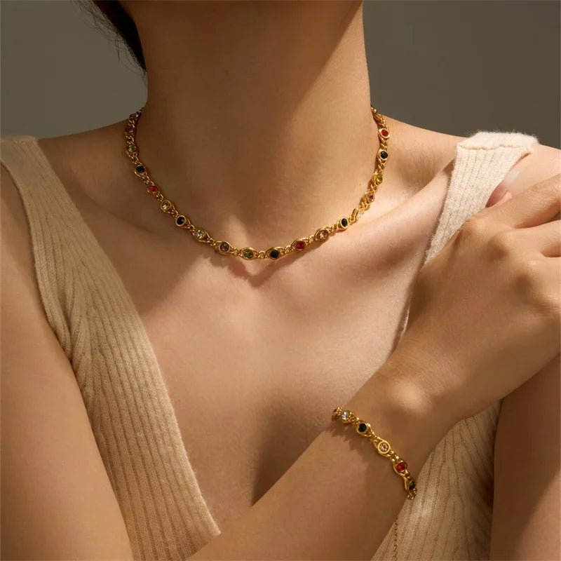 EILIECK 316L Stainless Steel Zircon Jewelry Set worn on a model