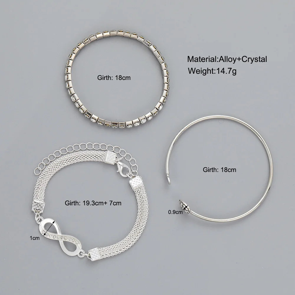 3Pcs Gold Silver Heart Bracelet Set size measurement guide