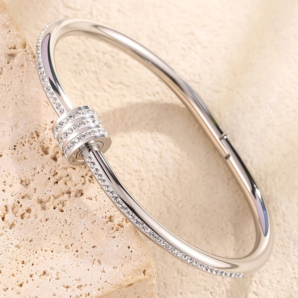 Yupsk 18K Gold Plated Heart Zircon Stainless Steel Bracelet