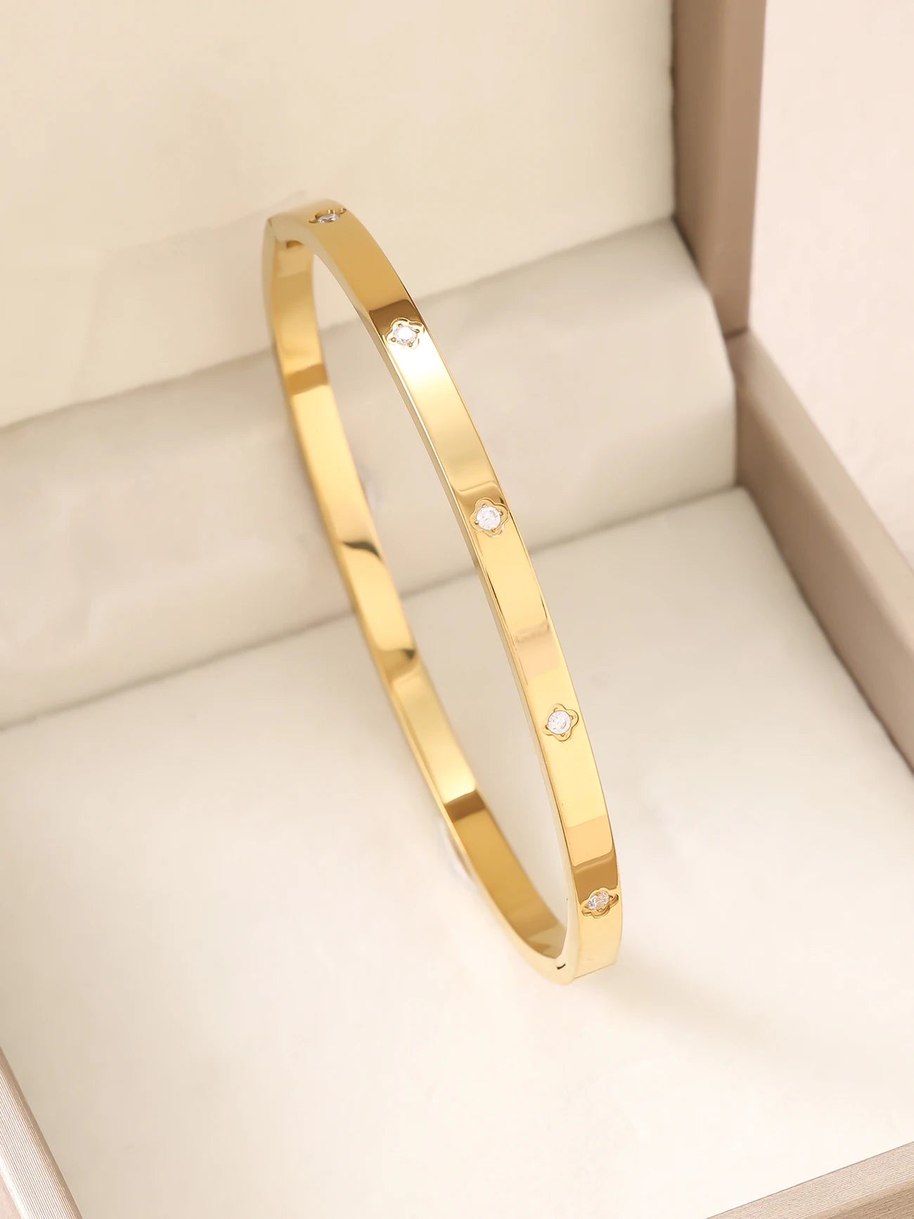 18K Gold Plated Clover Stainless Steel Stackable Bracelet