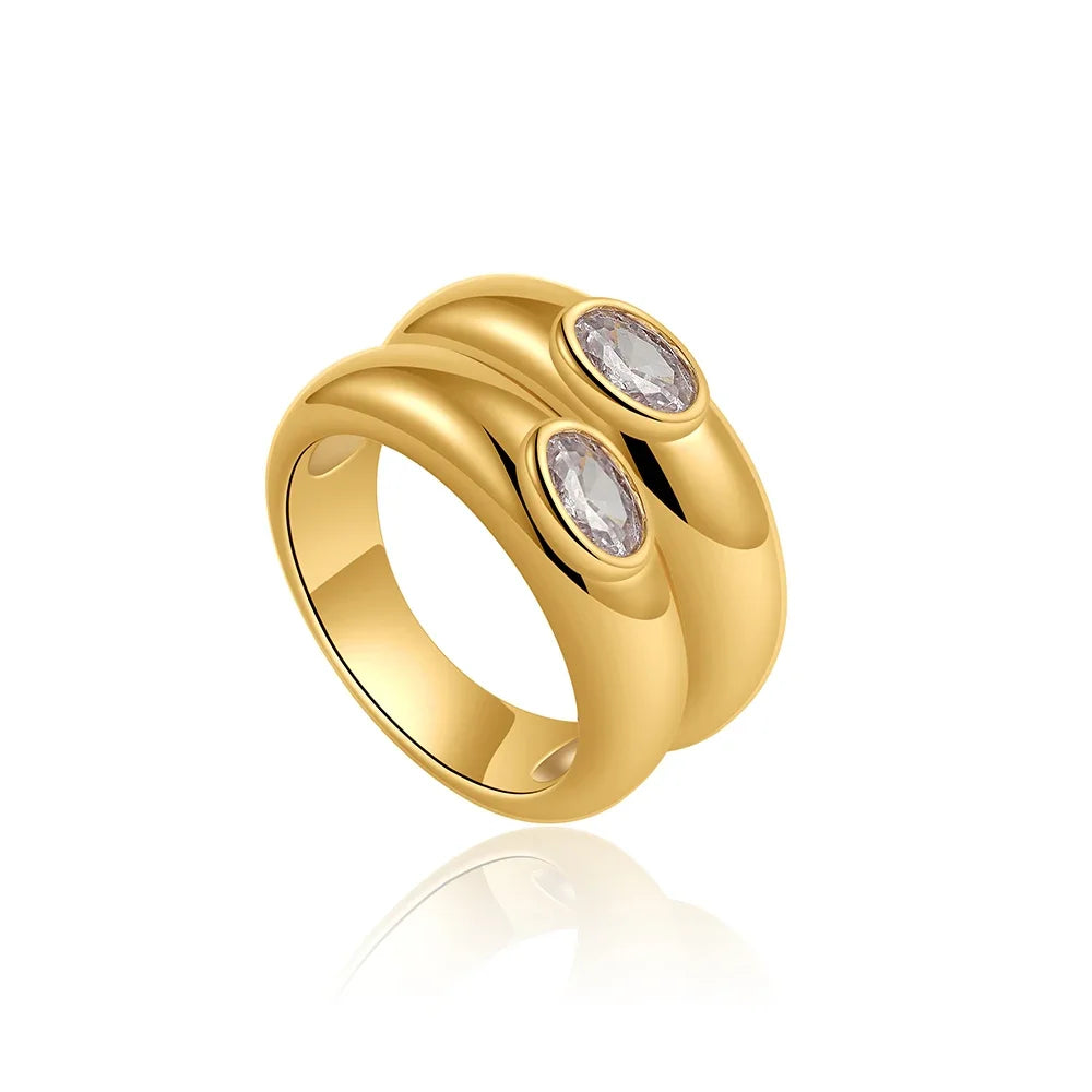 Fashion Oval Zircon Crystal Stainless Steel Ring