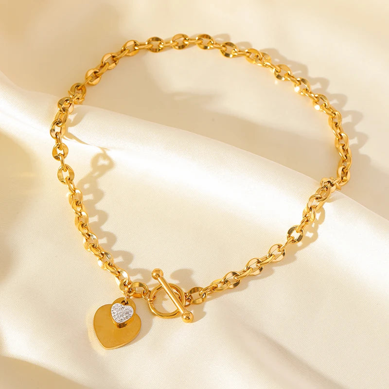EILIECK Double Heart Stainless Steel Jewelry Set