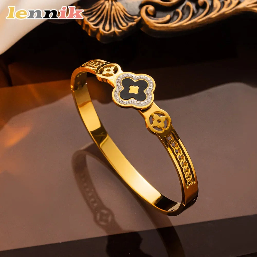 Light Luxury Clover Titanium Steel Bangle