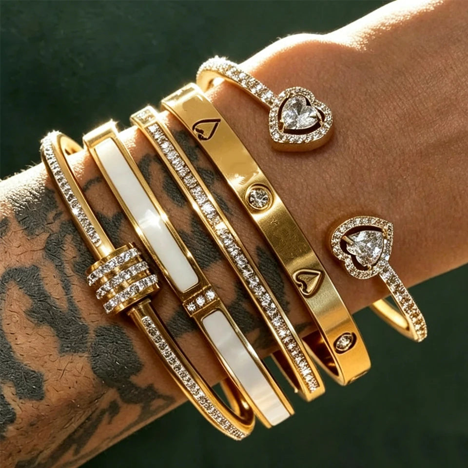 Yupsk 18K Gold Plated Heart Zircon Stainless Steel Bracelet