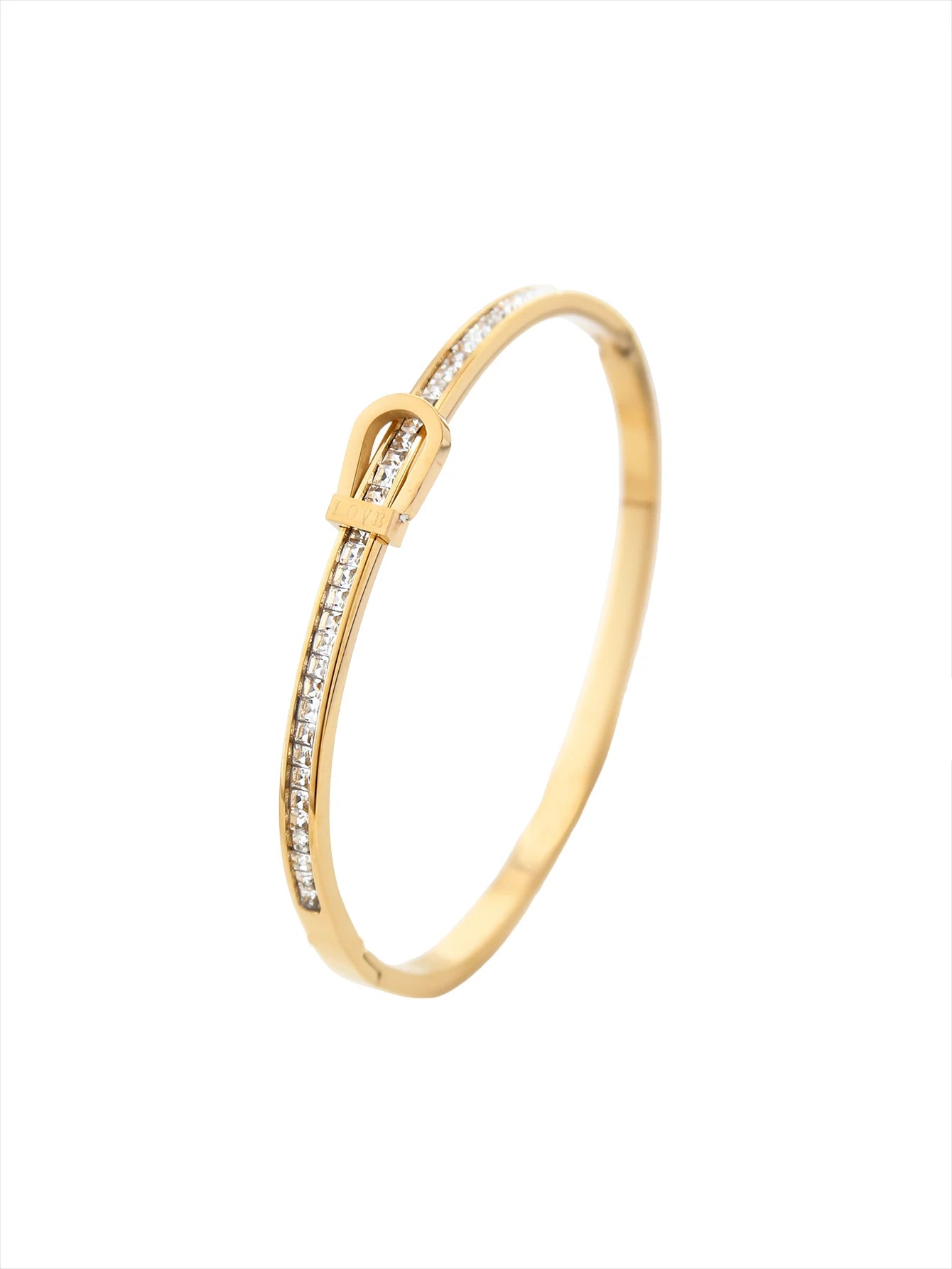 Luxury Clover Bracelet for Women, gold bangle with sparkling embellishments, elegant fashion accessory for women.