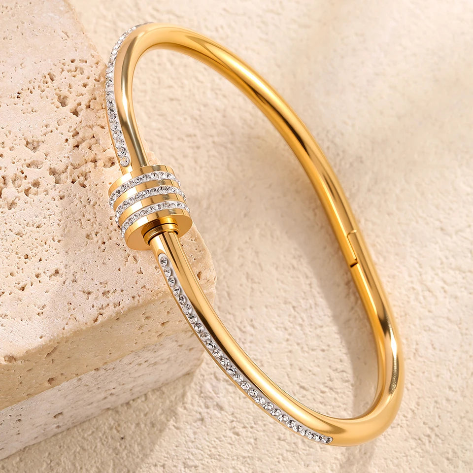 Yupsk 18K Gold Plated Heart Zircon Stainless Steel Bracelet
