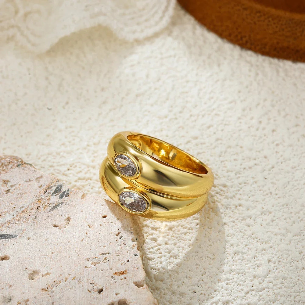 Fashion Oval Zircon Crystal Stainless Steel Ring