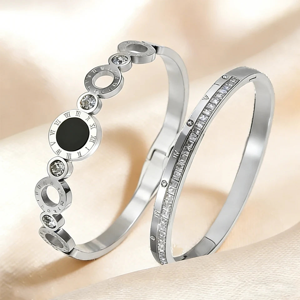 Yupsk Roman Numeral Stainless Steel Couple Bracelet Set