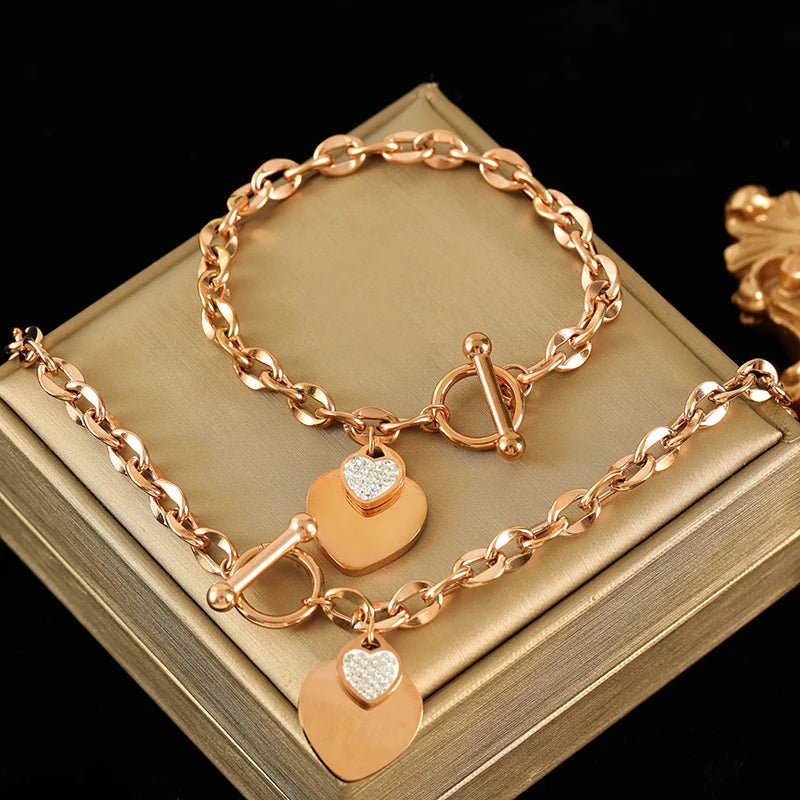 EILIECK Double Heart Stainless Steel Jewelry Set