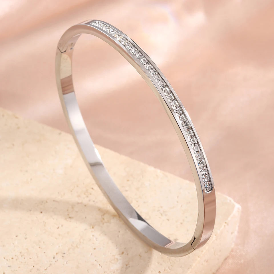 Yupsk 18K Gold Plated Heart Zircon Stainless Steel Bracelet