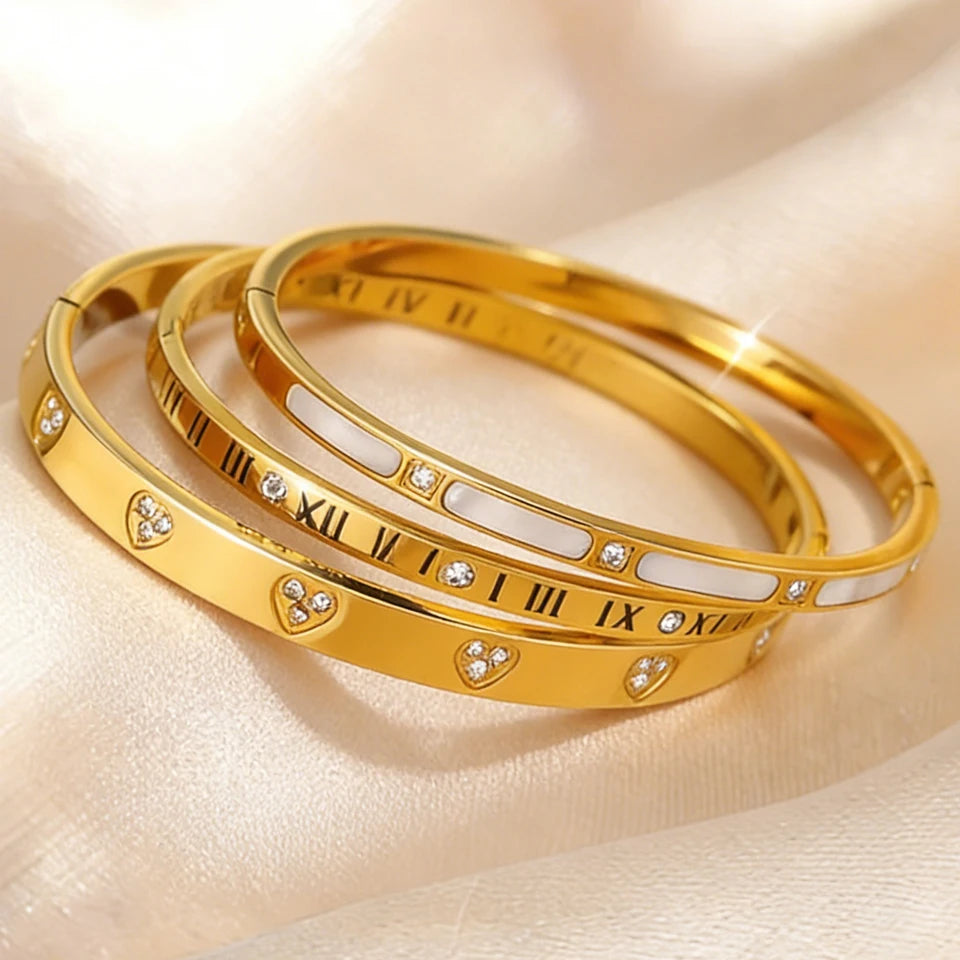 Yupsk Roman Numeral Zircon Stainless Steel Bracelet
