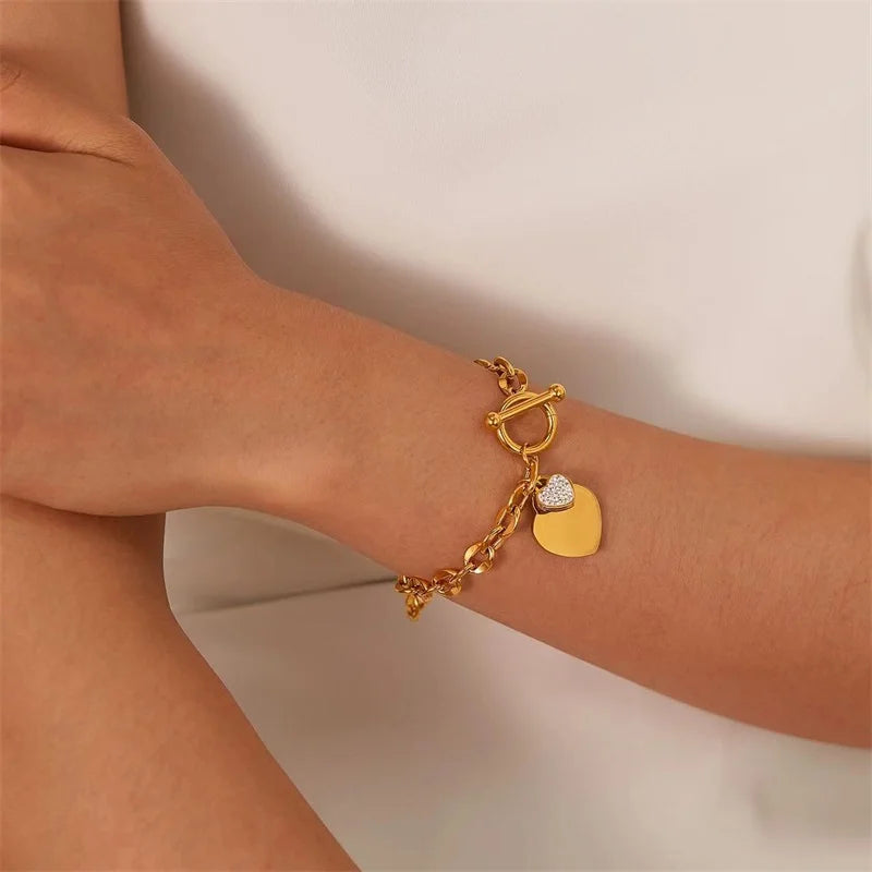 EILIECK Double Heart Stainless Steel Jewelry Set