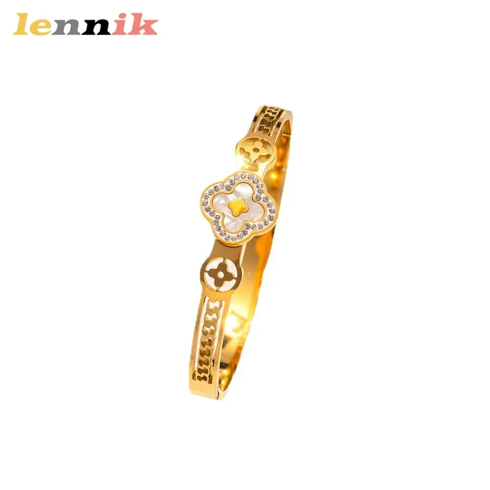 Light Luxury Clover Titanium Steel Bangle