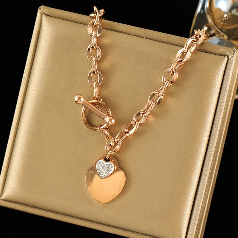 EILIECK Double Heart Stainless Steel Jewelry Set