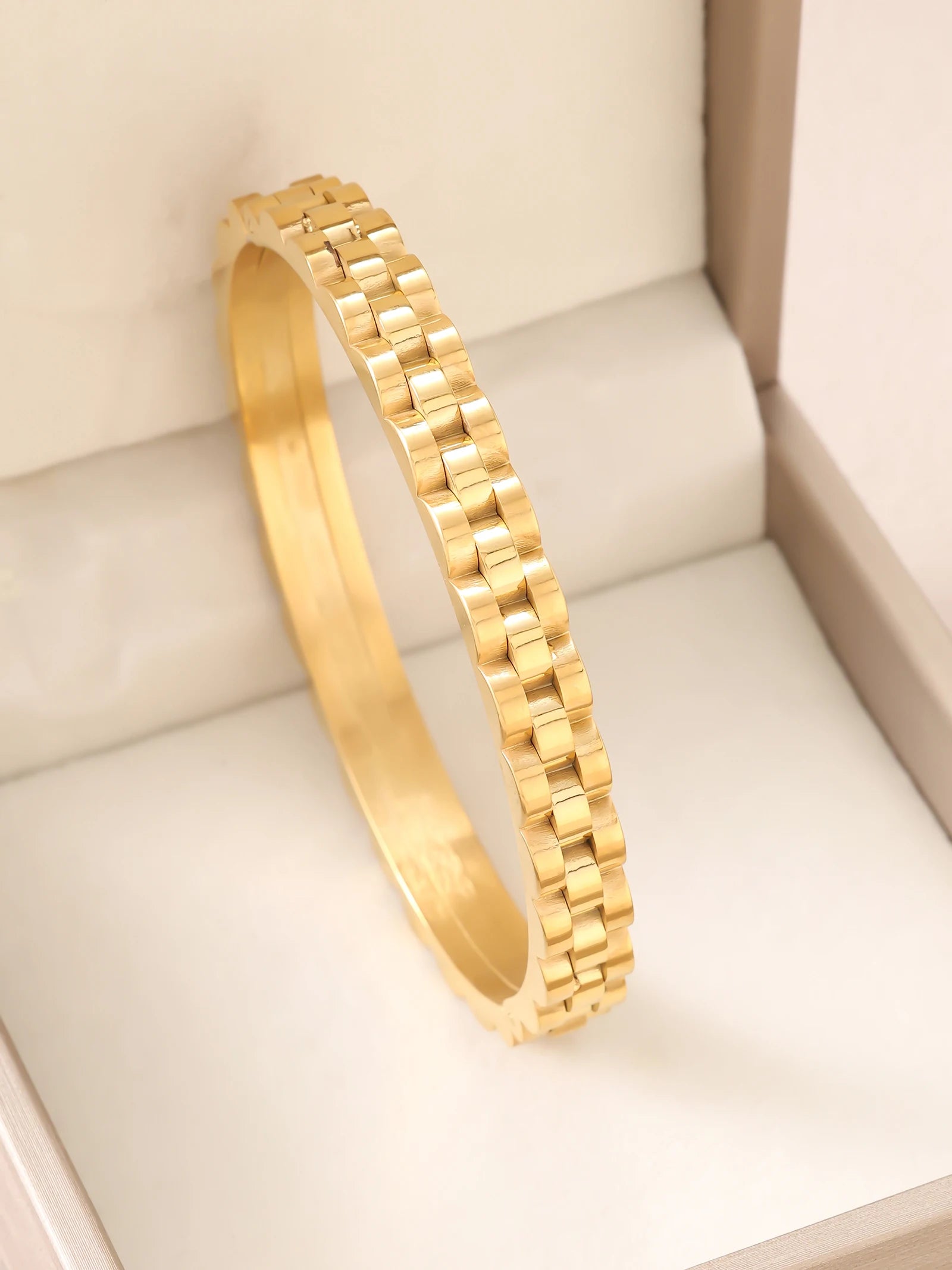 18K Gold Plated Clover Stainless Steel Stackable Bracelet