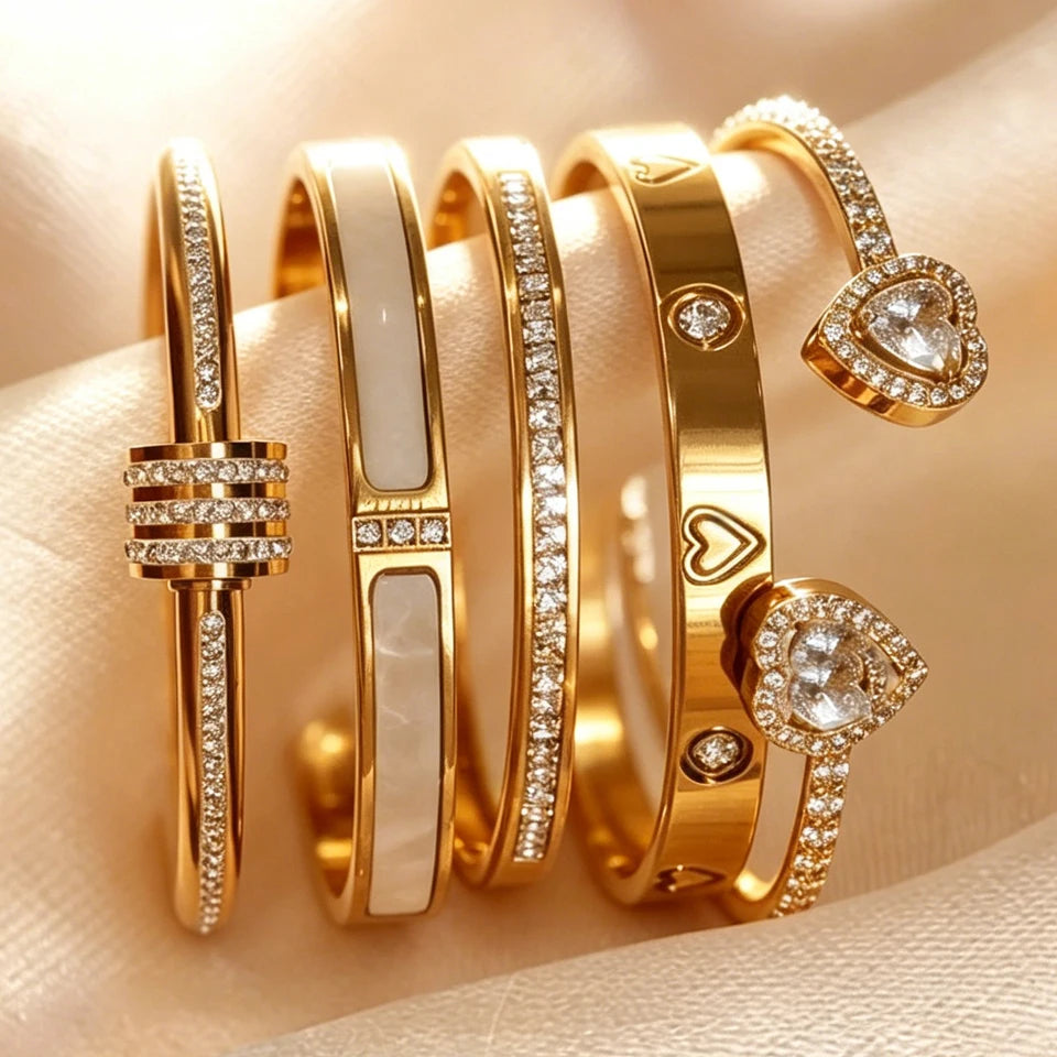 Yupsk 18K Gold Plated Heart Zircon Stainless Steel Bracelet