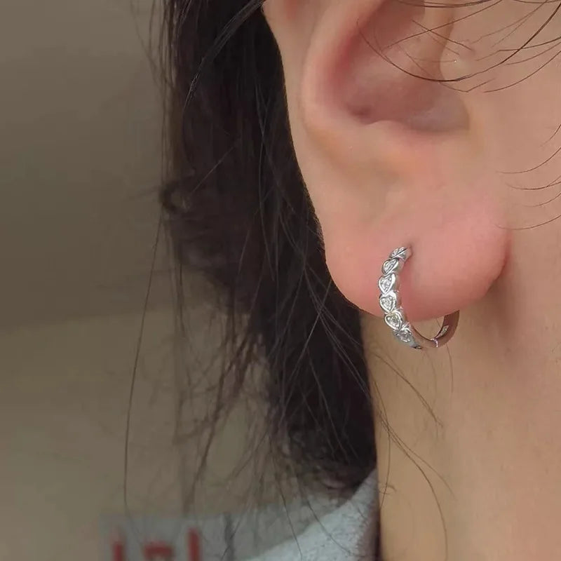 Stainless Steel Crystal Zircon Circle Earrings worn on hair