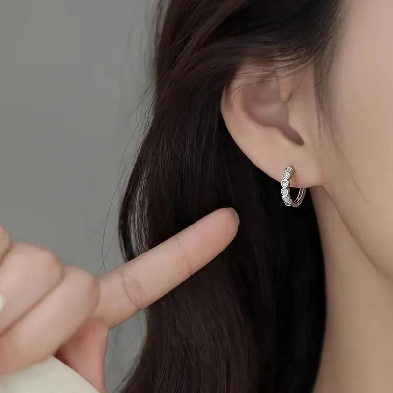 Stainless Steel Crystal Zircon Circle Earrings side profile on model