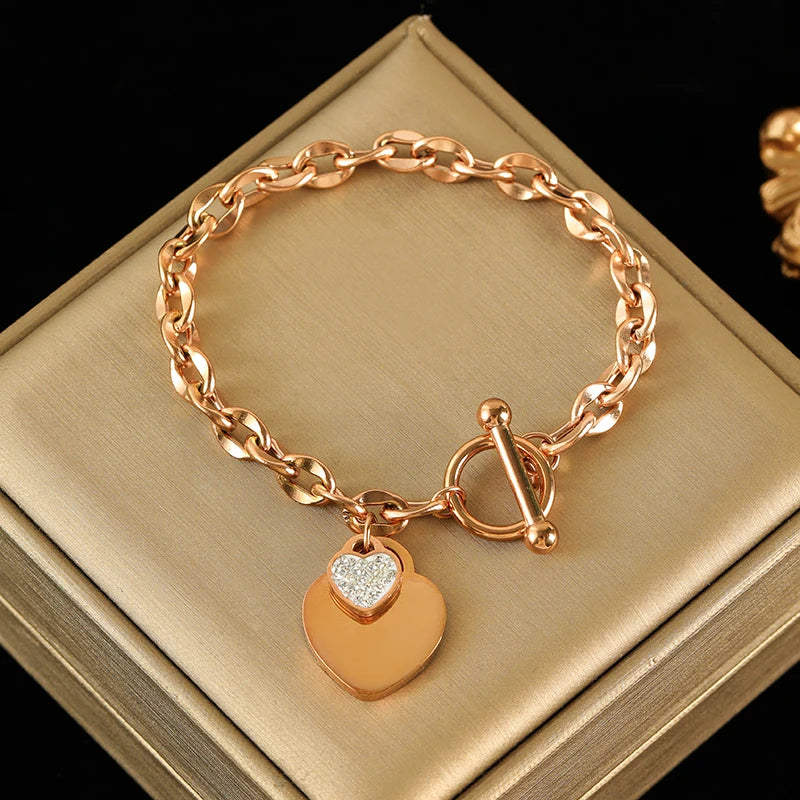 EILIECK Double Heart Stainless Steel Jewelry Set