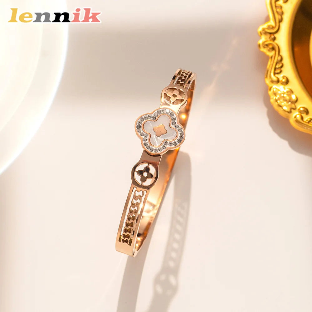 Light Luxury Clover Titanium Steel Bangle