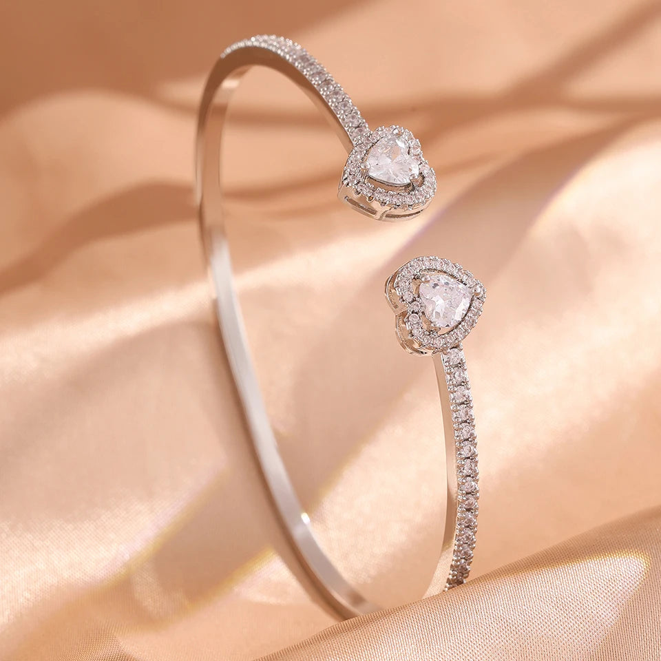 Yupsk 18K Gold Plated Heart Zircon Stainless Steel Bracelet