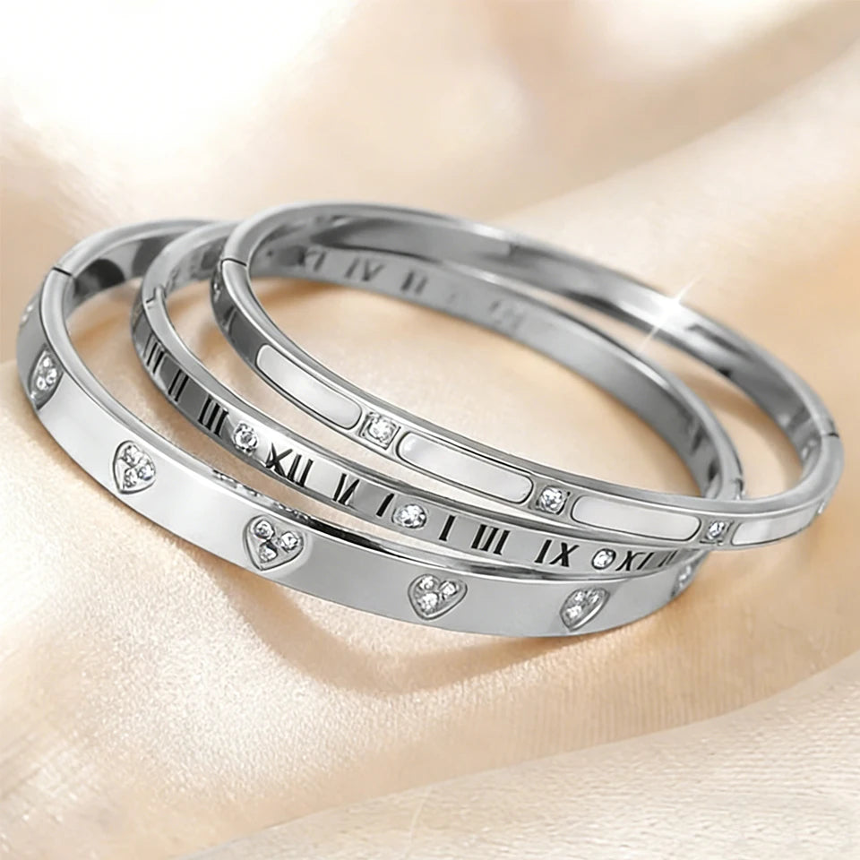 Yupsk Roman Numeral Zircon Stainless Steel Bracelet