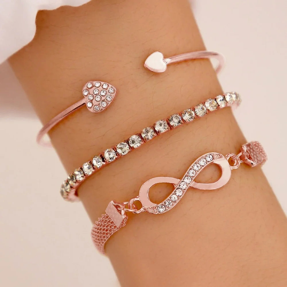 3Pcs Gold Silver Heart Bracelet Set gold layered bracelet view