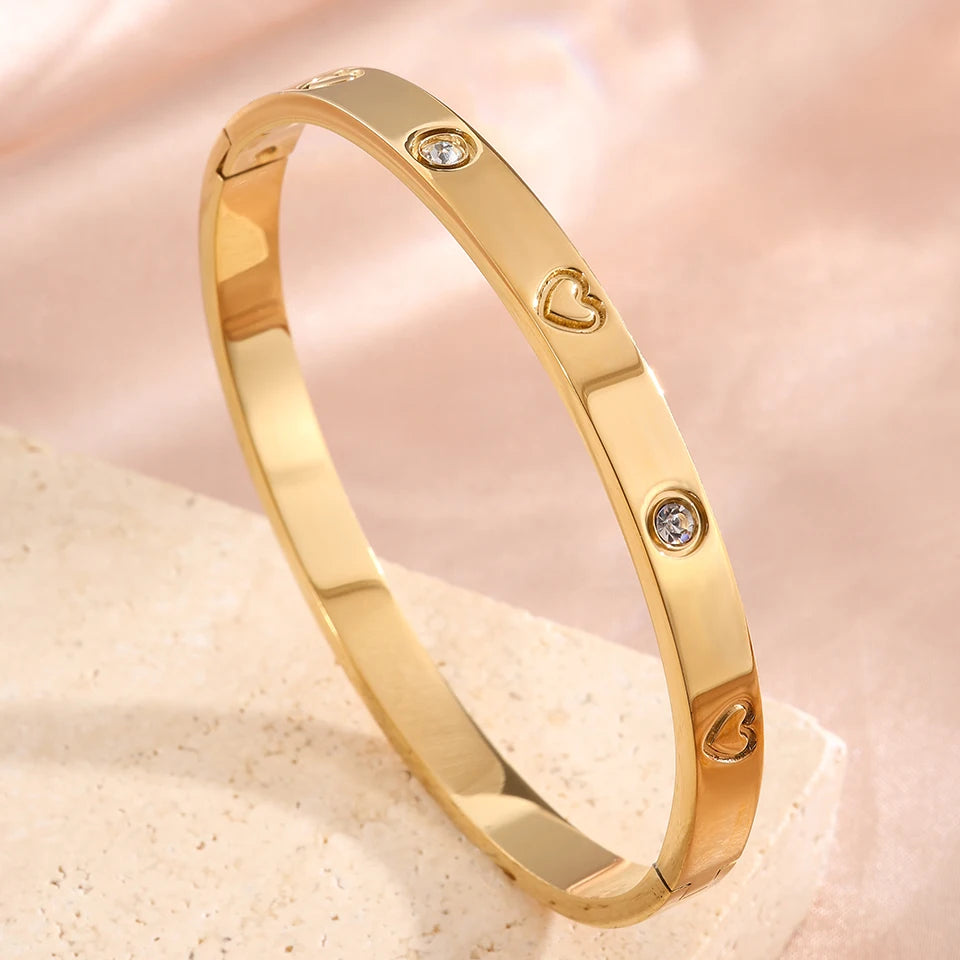 Yupsk 18K Gold Plated Heart Zircon Stainless Steel Bracelet