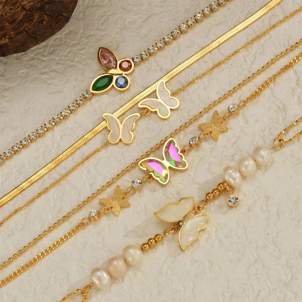 Sifisrri Colorful Butterfly Stainless Steel Bracelet
