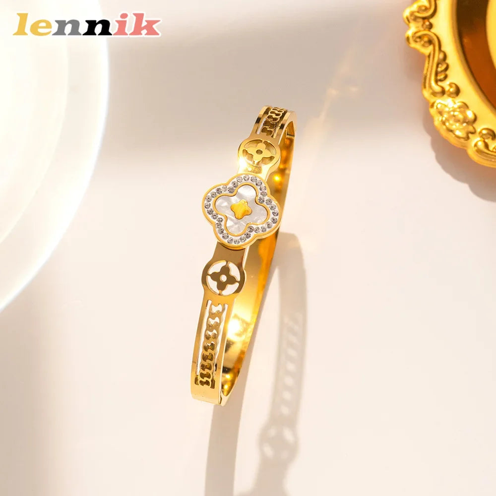 Light Luxury Clover Titanium Steel Bangle