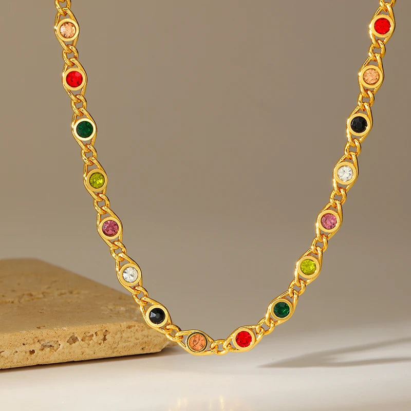 EILIECK 316L Stainless Steel Zircon Jewelry Set front necklace display