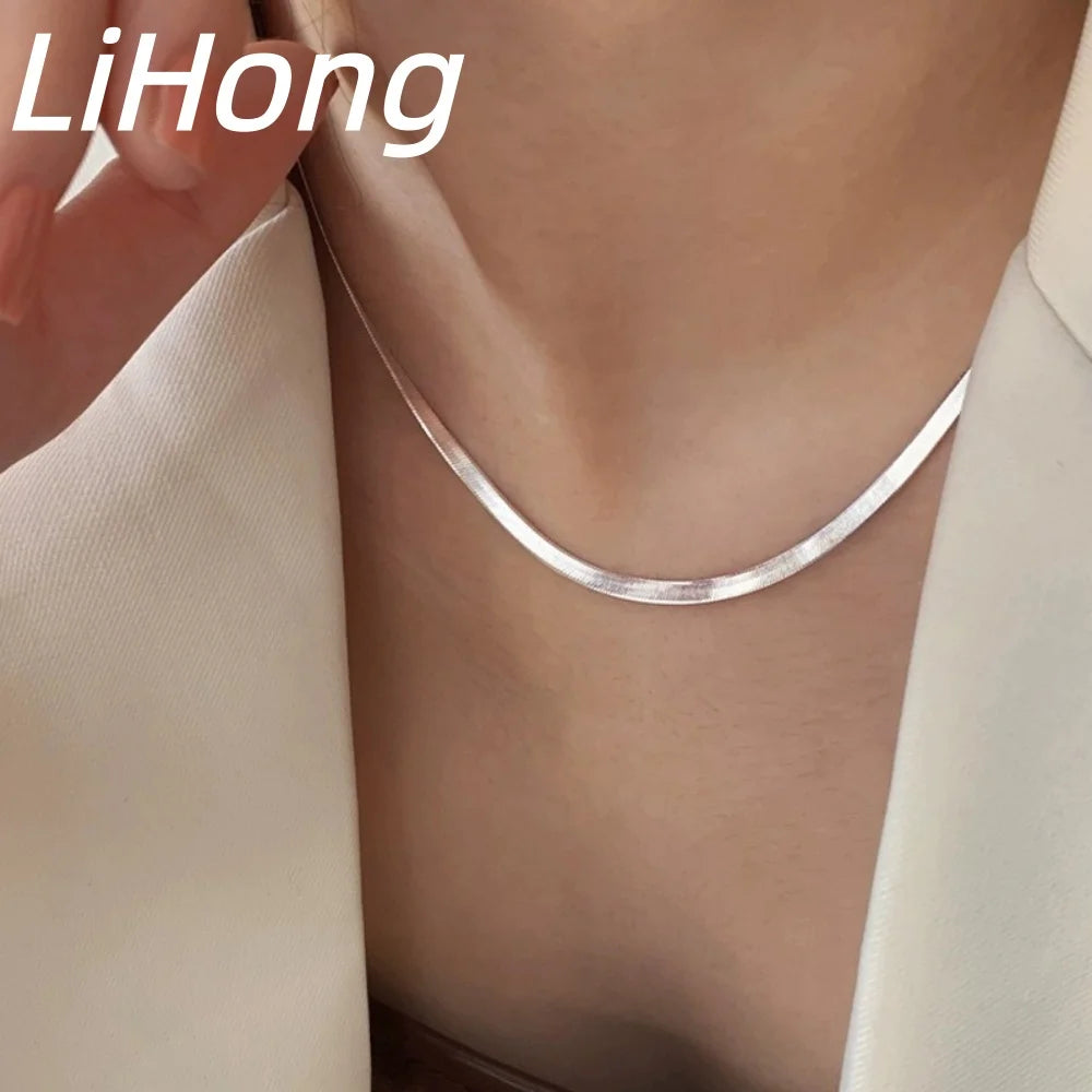 925 Sterling Silver Snake Blade Necklace worn on neck
