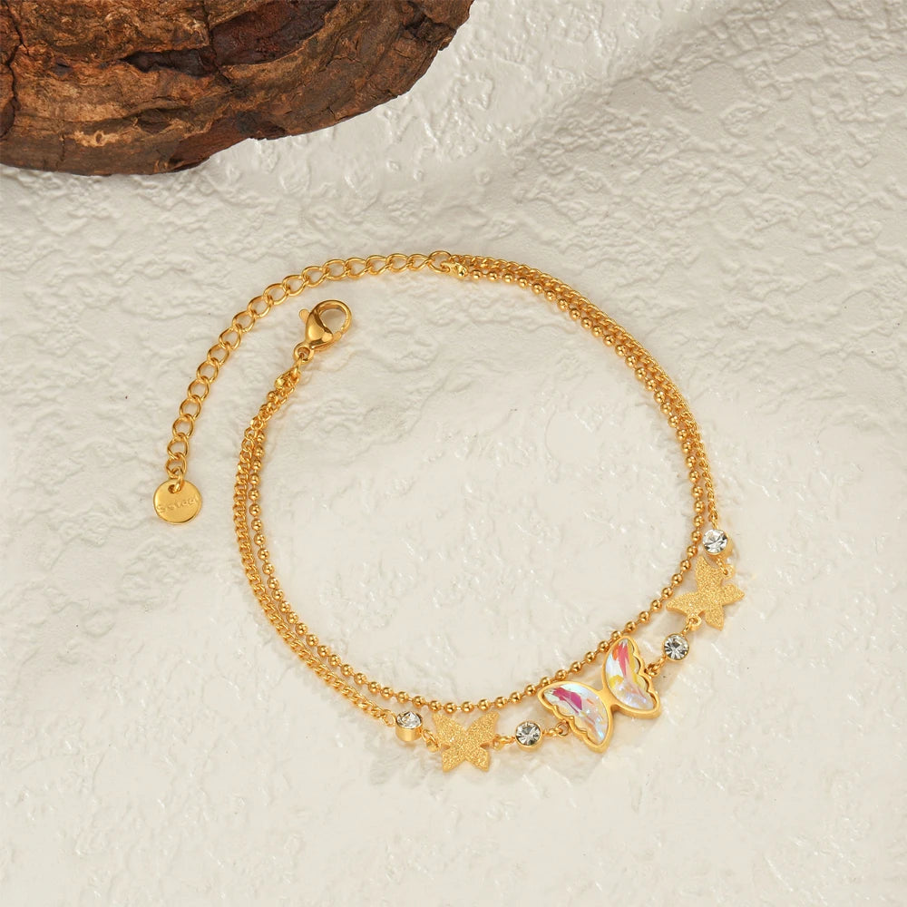 Sifisrri Colorful Butterfly Stainless Steel Bracelet