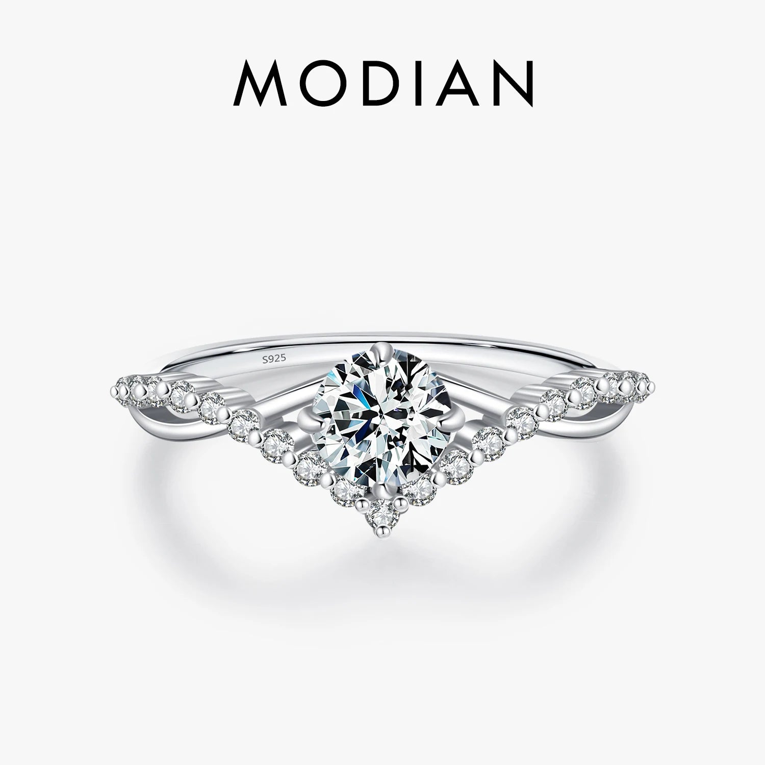 MODIAN 925 Sterling Silver Crown Moissanite Ring front product view