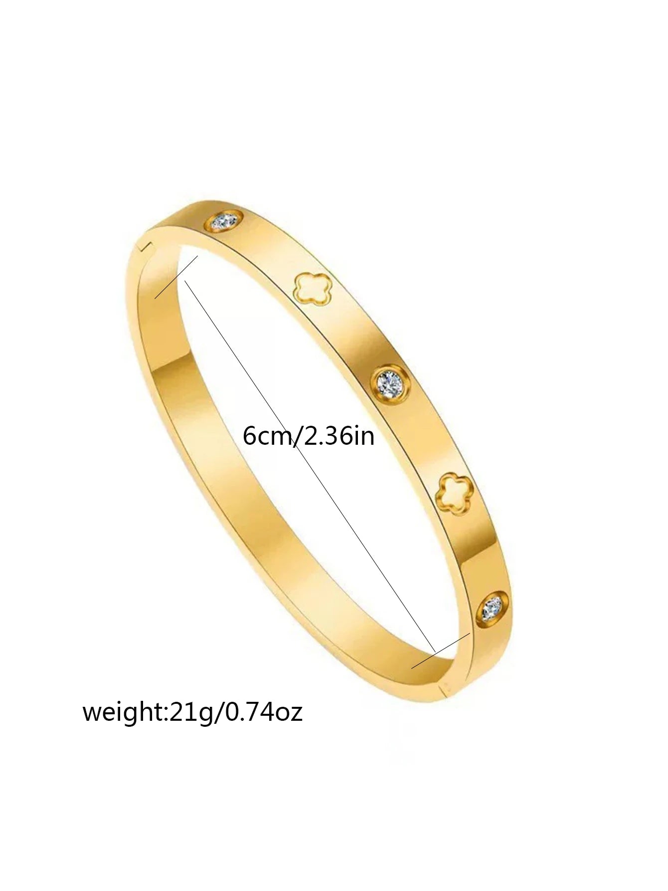 Engraved Clover Zirconia Stainless Steel Bracelet