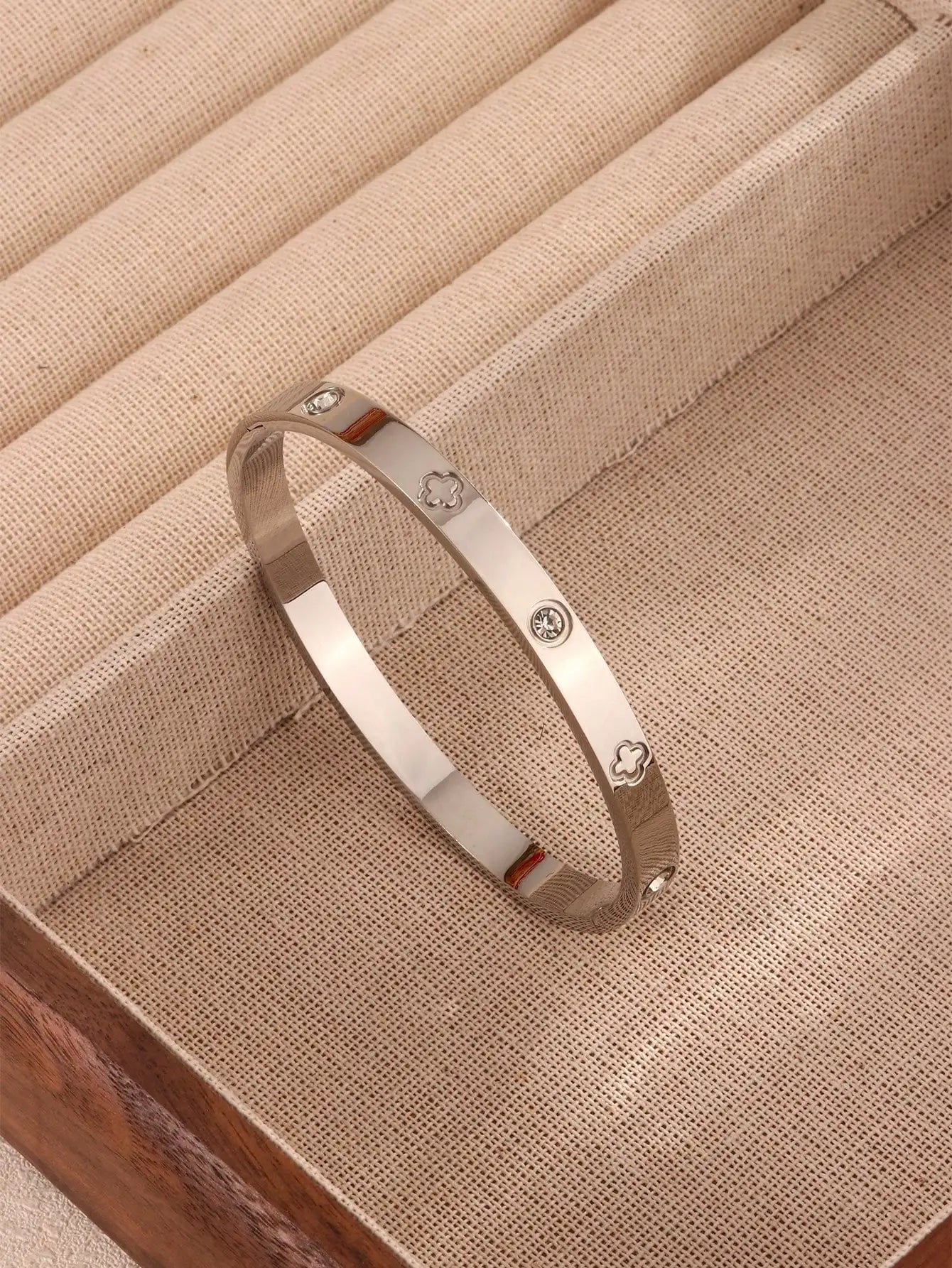 Engraved Clover Zirconia Stainless Steel Bracelet