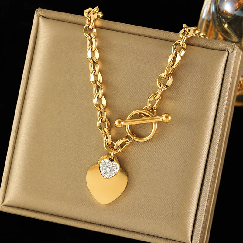 EILIECK Double Heart Stainless Steel Jewelry Set