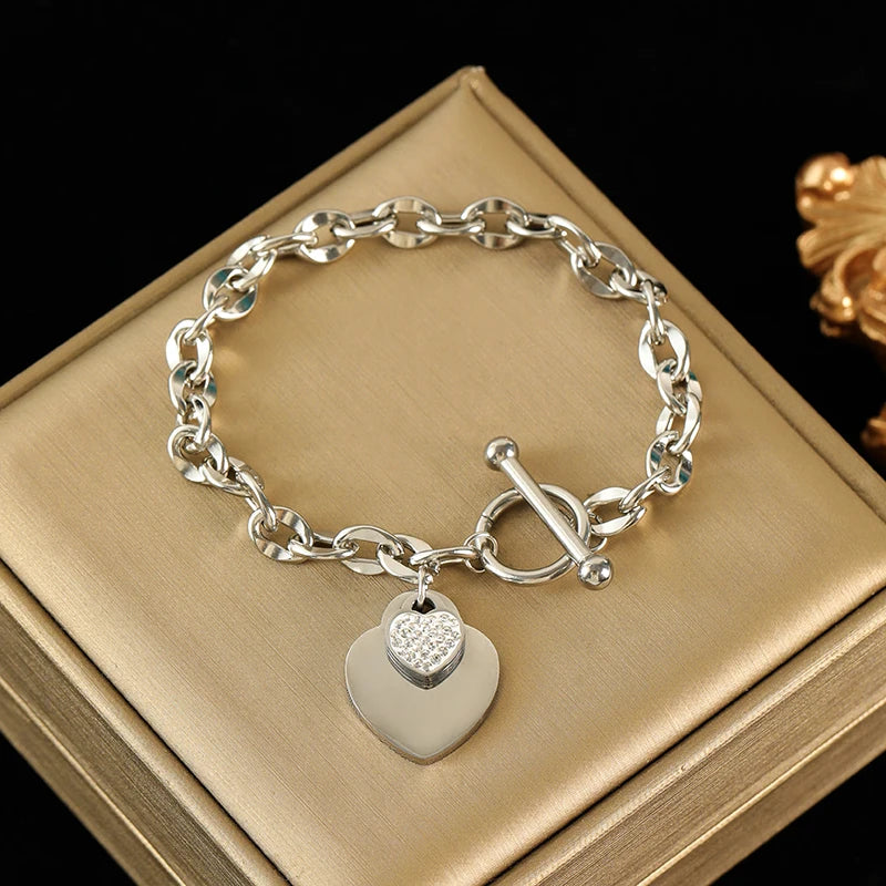 EILIECK Double Heart Stainless Steel Jewelry Set