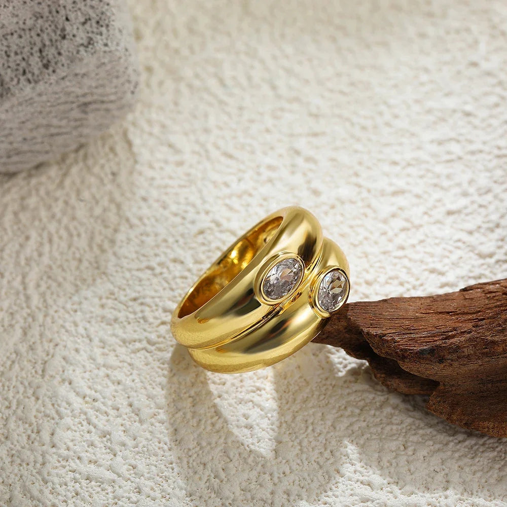 Fashion Oval Zircon Crystal Stainless Steel Ring