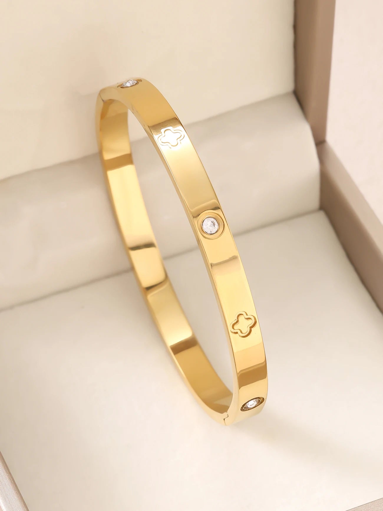 18K Gold Plated Clover Stainless Steel Stackable Bracelet