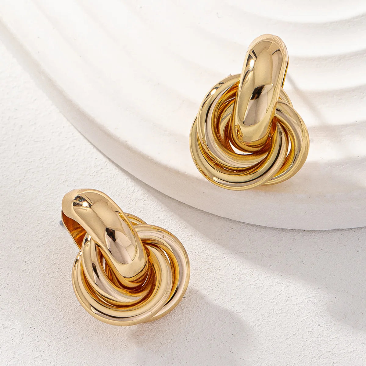 Stainless Steel Crystal Zircon Circle Earrings knot design close up